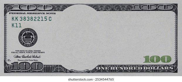 U.S. 100 dollar banknote. Elements on white background for design purpose