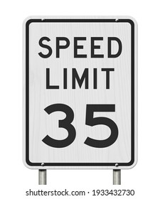 US 35 mph Speed Limit sign isolated over white 3D Illustration