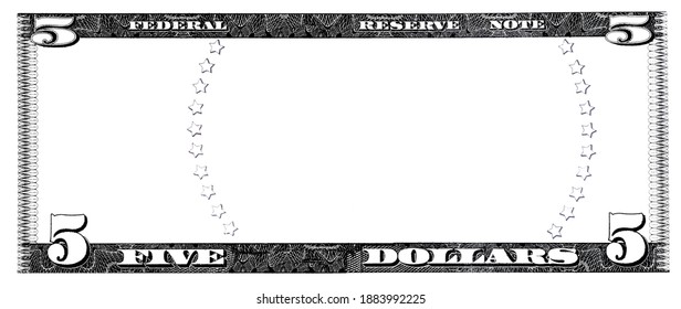 U.S. 5 Dollar Border With Empty Middle Area