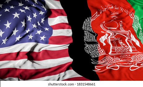 US - Afghanistan Combined Flag | United States, Afghanistan Relations Concept  3D Illustration