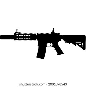 US Army fully automatic machine gun M4, M16 Carbine Caliber 5.56mm m rifle Detailed realistic silhouette