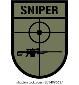 US Army Navy Seal Sniper And US Marines, Military Of Germany And Armed Forces Of Germany SNIPER Badge, Patch With Sniper Rifle. Detailed Realistic Illustration 