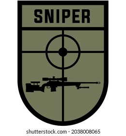 US Army Navy Seal Sniper And US Marines, Military Of Germany And Armed Forces Of Germany SNIPER Badge, Patch With Sniper Rifle. Detailed Realistic Illustration 