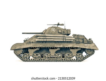 Us Army Tank Side View, 3d Illustration