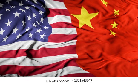 US - China Combined Flag | United States, China Relations Concept 3D Illustration