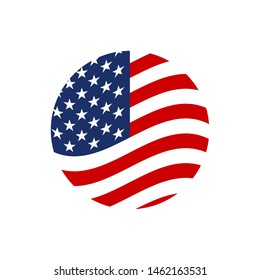 US Circle Flag Icon. Waving American Symbol.