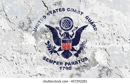 The US Coast Guard Flag Painted On Grunge Wall