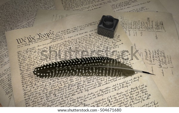 U.S.\
Constitution and Feather Pen, 3d\
Illustration