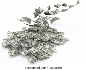 Us Currency $100 Both From Front And Back Like Real Falling On White Background. 3d Rendering