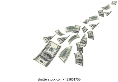 Us Currency $100 Both From Front And Back Like Real Falling On White Background. 3d Rendering