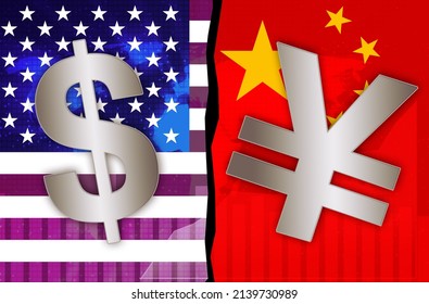 US Dollar Vs Chinese Yuan Clash Concept Background. Business And Finance Wallpaper. Trading Between Countries Backdrop