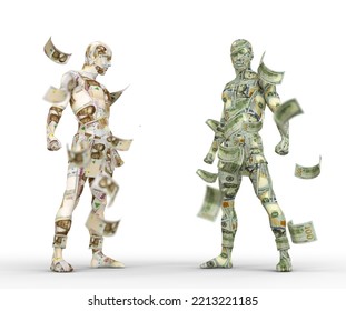 US Dollar Vs Nigerian Naira, Forex Trading, Currency Pairing, Human Characters Made Of Money, Currency Fight, 3d Rendering