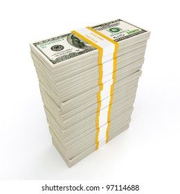 US Dollars Banknotes Money Stack On White