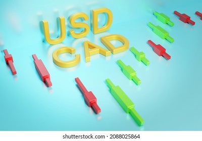 US Dollars And Canadian Dollar Currency Pair On Blue, Trading USD CAD, 3d Rendering