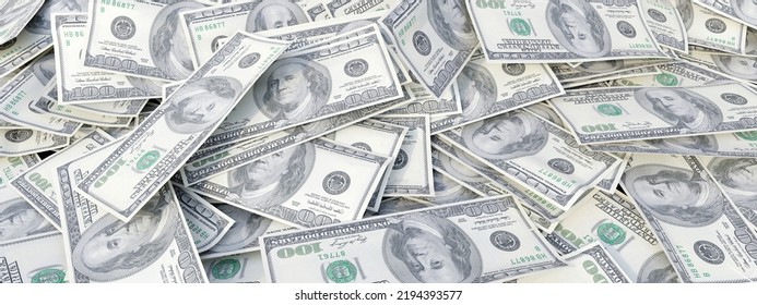 US Economy. United States Of America Hundred Dollars USD Banknotes Background. 3d Render