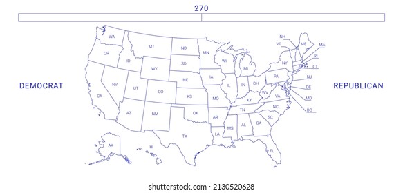 US Election Map. American Presidential Election Results Infographics Template. All The States Are Separated And Named In The Layer Panel.