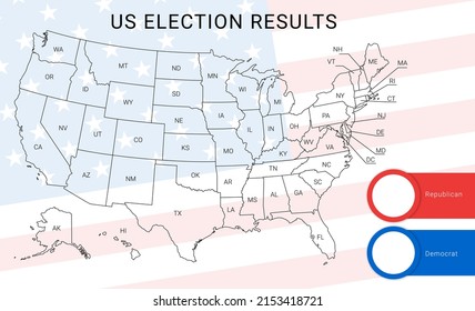 US Election Map. American Presidential Election Results Infographics Template. All The States Are Separated And Named In The Layer Panel.