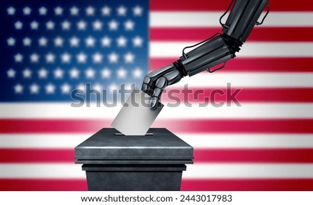 US Election Technology Security and United States AI Vote or American artificial intelligence in elections as a USA robot voter machine voting on a blurred background as a 3D illustration.