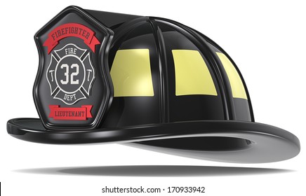 US Firefighter Helmet. Firefighter Helmet. Black With Badge. Isolated.