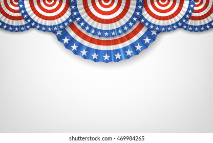 US Flag Round Bunting Decoration On White Background