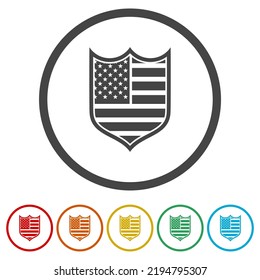 US flag shield icon. Set icons in color circle buttons