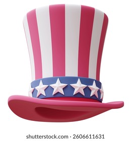 US flag Uncle Sam hat isolated on white, USA national patriotic cap. 3d render