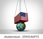 US global Economic pressure and United states trade war or American tariffs on world trading partners as a cargo freight container disrupting world economy over import exports as a 3D illustration.