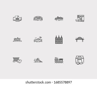 Us Landmarks Icons Set. Massachusetts And Us Landmarks Icons With Kansas, Ohio And Wisconsin. Set Of Sun For Web App Logo UI Design.