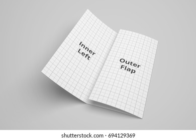 US Letter Tri Fold Brochure 3D Illustration Mockup With Grid No. 2