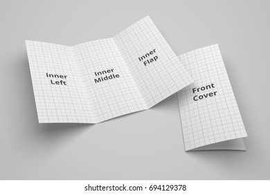 US Letter Tri Fold Brochure 3D Illustration Mockup With Grid No. 1