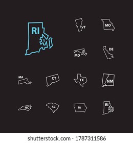 Us Map Icons Set. Connecticut And Us Map Icons With Landscape, Journey, View. Set Of Us For Web App Logo UI Design.