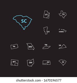 Us Map Icons Set. HawAI And Us Map Icons With Territory, Shape And State Map. Set Of Ohio For Web App Logo UI Design.