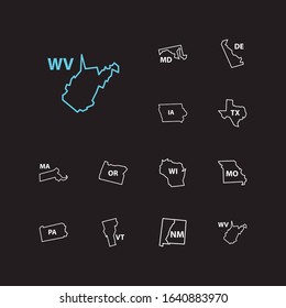 Us Map Icons Set. Journey And Us Map Icons With Usa Map, View And Lowa. Set Of Missouri For Web App Logo UI Design.