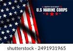 US Marine Corps Birthday greeting card  with American flag background. 