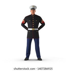 US Marine Officer Wearing Parade Uniform On White Background Isolated 3D Illustration