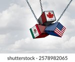 US Mexico And Canada Tariff War as a Mexican Canadian and American trade dispute as cargo containers in conflict as an economic fight over import and exports concept as a 3D illustration.