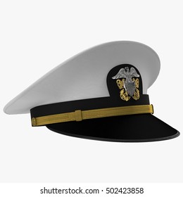 US Navy Officer's Cap Isolated On A White. 3D Illustration