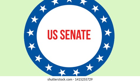 US Senate Election On A USA Background, 3D Rendering. United States Of America Flag Waving In The Wind. Voting, Freedom Democracy, US Senate Concept. US Presidential Election Banner
