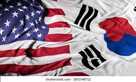 US - South Korea Combined Flag | United States And South Korea Relations Concept - 3D Illustration