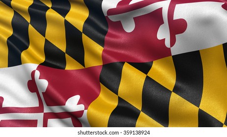 US state flag of Maryland with great detail waving in the wind.
