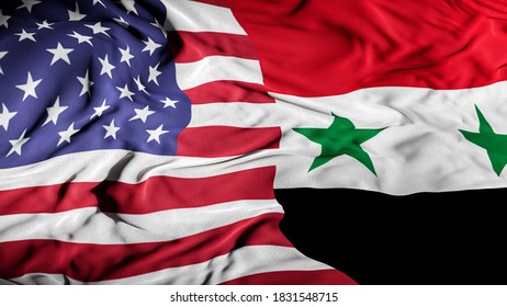 US - Syria Combined Flag | United States, Syria Relations Concept | American -  3D Illustration