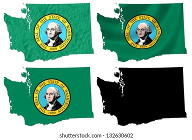 US Washington State Flag Over Map Collage