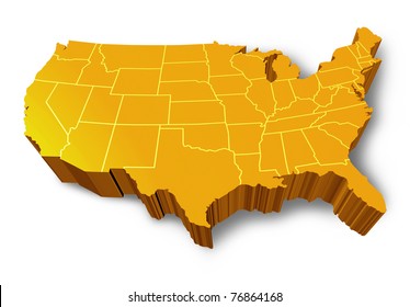U.S.A 3D map symbol represented by a gold and yellow dimensional United States of America.