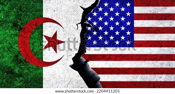 USA and Algeria flags together. Algeria and\
United States of America relation, conflict, war crisis, economy\
concept. USA vs\
Algeria