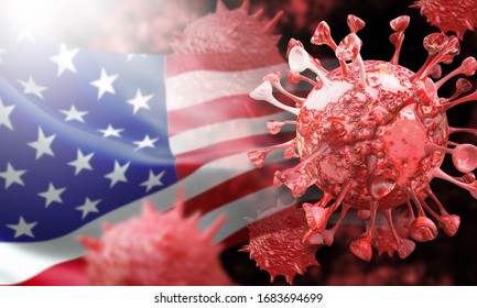 USA America Coronavirus COVID-19 Under The Microscope Backgrounds. 3d Render Illustration