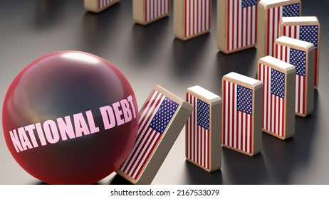 USA America And National Debt, Causing A National Problem And A Falling Economy. National Debt As A Driving Force In The Possible Decline Of USA America.,3d Illustration