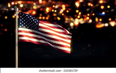 USA America National Flag City Light Night Bokeh Background 3D - Powered by Shutterstock