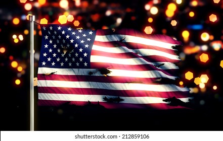 USA America National Flag Torn Burned War Freedom Night 3D