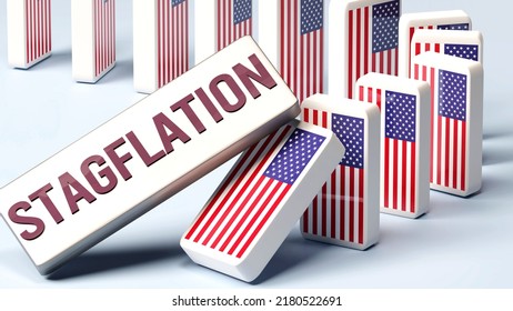 USA America And Stagflation, Causing A National Problem And A Falling Economy. Stagflation As A Driving Force In The Possible Decline Of USA America.,3d Illustration