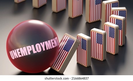 USA America And Unemployment, Causing A National Problem And A Falling Economy. Unemployment As A Driving Force In The Possible Decline Of USA America.,3d Illustration